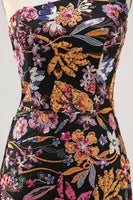 Load image into Gallery viewer, Sparkly Black Sequin Floral Short Prom Dress with Embroidery
