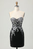 Load image into Gallery viewer, Sparkly Black Silver Sweetheart Tight Short Prom Dress with Sequins