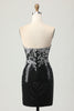Load image into Gallery viewer, Sparkly Black Silver Sweetheart Tight Short Prom Dress with Sequins