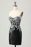 Load image into Gallery viewer, Sparkly Black Silver Sweetheart Tight Short Prom Dress with Sequins