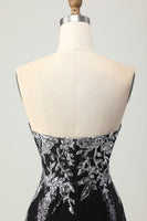 Load image into Gallery viewer, Sparkly Black Silver Sweetheart Tight Short Prom Dress with Sequins