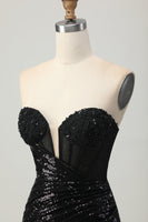 Load image into Gallery viewer, Sparkly Black Sequins Sweetheart Tight Short Prom Dress