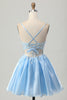 Load image into Gallery viewer, Sparkly Blue Corset A Line Short Prom Dress with Lace