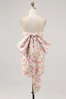 Load image into Gallery viewer, Pink Floral Strapless Ruched Short Prom Dress with Bow