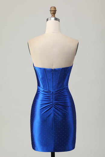 Sparkly Royal Blue Tight Short Corset Prom Dress with Beading