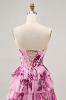 Load image into Gallery viewer, Pink Floral Short Sweetheart Corset Prom Dress with Ruffles