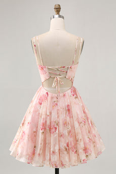 Blush A Line Floral Chiffon Short Corset Prom Dress