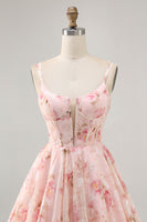 Load image into Gallery viewer, Blush A Line Floral Chiffon Short Corset Prom Dress
