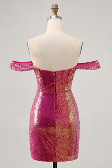 Sparkly Fuchsia Tight Sequin Ruched Short Corset Prom Dress