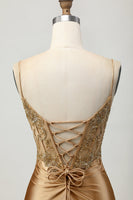Load image into Gallery viewer, Sparkly Golden Tight Short Corset Prom Dress with Lace