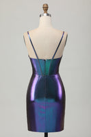 Load image into Gallery viewer, Metallic Blue Purple Corset Tight Glitter Short Prom Dress