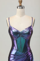 Load image into Gallery viewer, Metallic Blue Purple Corset Tight Glitter Short Prom Dress