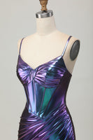 Load image into Gallery viewer, Metallic Blue Purple Corset Tight Glitter Short Prom Dress