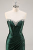 Load image into Gallery viewer, Sparkly Dark Green Corset Strapless Short Prom Dress with Rhinestones