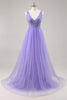 Load image into Gallery viewer, Sparkly Purple Beaded V-Neck A Line Long Prom Dress