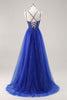 Load image into Gallery viewer, Sparkly Royal Blue Beaded Corset V-Neck Long Prom Dress with Slit
