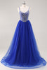 Load image into Gallery viewer, Sparkly Royal Blue Spaghetti Straps Beaded Long Prom Dress