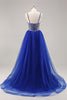 Load image into Gallery viewer, Sparkly Royal Blue Spaghetti Straps Beaded Long Prom Dress