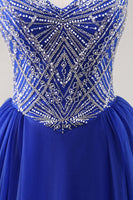 Load image into Gallery viewer, Sparkly Royal Blue Spaghetti Straps Beaded Long Prom Dress
