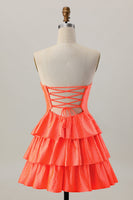 Load image into Gallery viewer, Sparkly Orange Cut Out Tiered Beaded A Line Short Prom Dress
