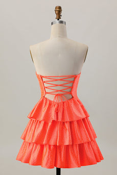 Sparkly Orange Cut Out Tiered Beaded A Line Short Prom Dress
