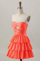 Load image into Gallery viewer, Sparkly Orange Cut Out Tiered Beaded A Line Short Prom Dress