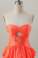 Load image into Gallery viewer, Sparkly Orange Cut Out Tiered Beaded A Line Short Prom Dress