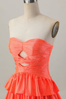 Load image into Gallery viewer, Sparkly Orange Cut Out Tiered Beaded A Line Short Prom Dress