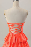 Load image into Gallery viewer, Sparkly Orange Cut Out Tiered Beaded A Line Short Prom Dress