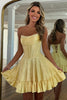 Load image into Gallery viewer, Women Sparkly Yellow Corset Short Prom Dress with Beading Strapless Lace Up Back A Line Birthday Party Dress