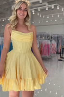 Load image into Gallery viewer, Sparkly Yellow Corset A Line Short Prom Dress with Beading