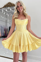 Load image into Gallery viewer, Sparkly Yellow Corset A Line Short Prom Dress with Beading
