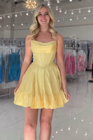 Load image into Gallery viewer, Sparkly Yellow Corset A Line Short Prom Dress with Beading