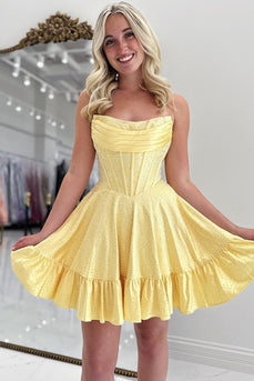 Sparkly Yellow Corset A Line Short Prom Dress with Beading