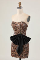 Load image into Gallery viewer, Sparkly Brown Leopard Short Sequins Tight Prom Dress with Bow