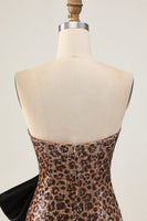 Load image into Gallery viewer, Sparkly Brown Leopard Short Sequins Tight Prom Dress with Bow