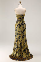 Load image into Gallery viewer, Peacock Green Floral Mermaid Strapless Long Corset Formal Dress with Slit