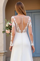 Load image into Gallery viewer, Ivory A Line Long Sleeves Sweep Train Wedding Dress with Lace