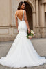 Load image into Gallery viewer, Ivory V-Neck Tulle Mermaid Sweep Train Wedding Dress with Lace