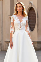 Load image into Gallery viewer, Ivory V-Neck Satin Sweep Train Wedding Dress with Sleeves