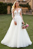Load image into Gallery viewer, Ivory A Line Tulle Sweep Train Long Sleeves Wedding Dress with Lace
