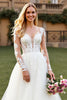 Load image into Gallery viewer, Ivory A Line Tulle Sweep Train Long Sleeves Wedding Dress with Lace