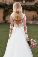Load image into Gallery viewer, Ivory A Line Tulle Sweep Train Long Sleeves Wedding Dress with Lace
