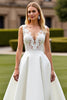Load image into Gallery viewer, Ivory Sweep Train V-Neck Satin Wedding Dress with Lace