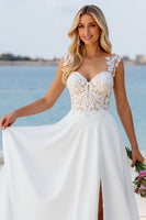 Load image into Gallery viewer, Ivory A Line Boho Sweep Train Wedding Dress with Slit