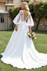 Load image into Gallery viewer, Ivory Long Sleeves A Line Sweep Train Wedding Dress with Lace