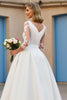 Load image into Gallery viewer, Ivory Satin V-Neck Floor-Length A Line Wedding Dress with Sleeves