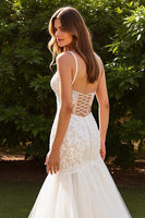 Load image into Gallery viewer, Ivory Mermaid V-Neck Lace Sweep Train Wedding Dress with Slit