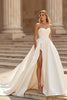 Load image into Gallery viewer, Ivory A Line Strapless Sweep Train Satin Wedding Dress with Slit