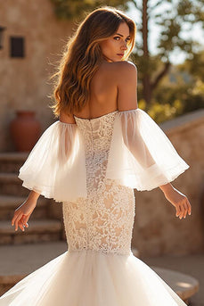 Ivory Lace Off the Shoulder Mermaid Sweep Train Wedding Dress